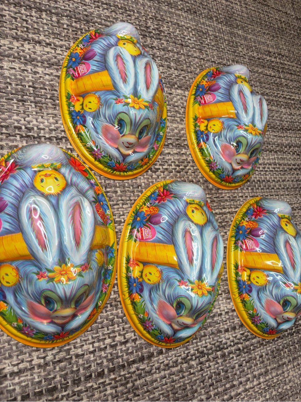 Vintage Easter Bunny Molded Plastic Baskets/Containers- Bright Multicolor